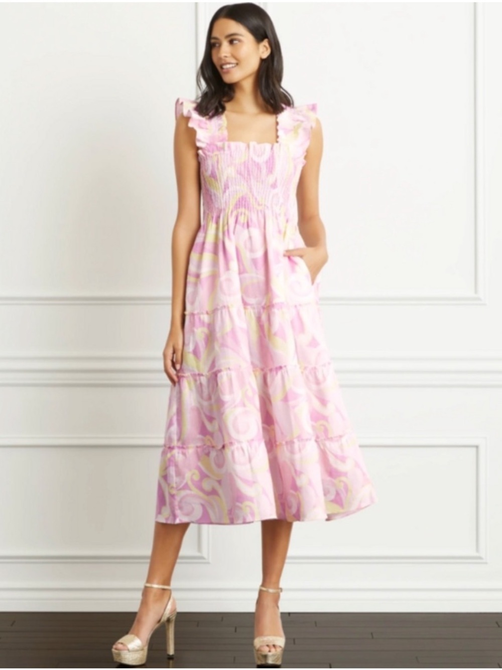 Hill House Ellie Nap linen midi dress Size XS Candy Kaleidoscope